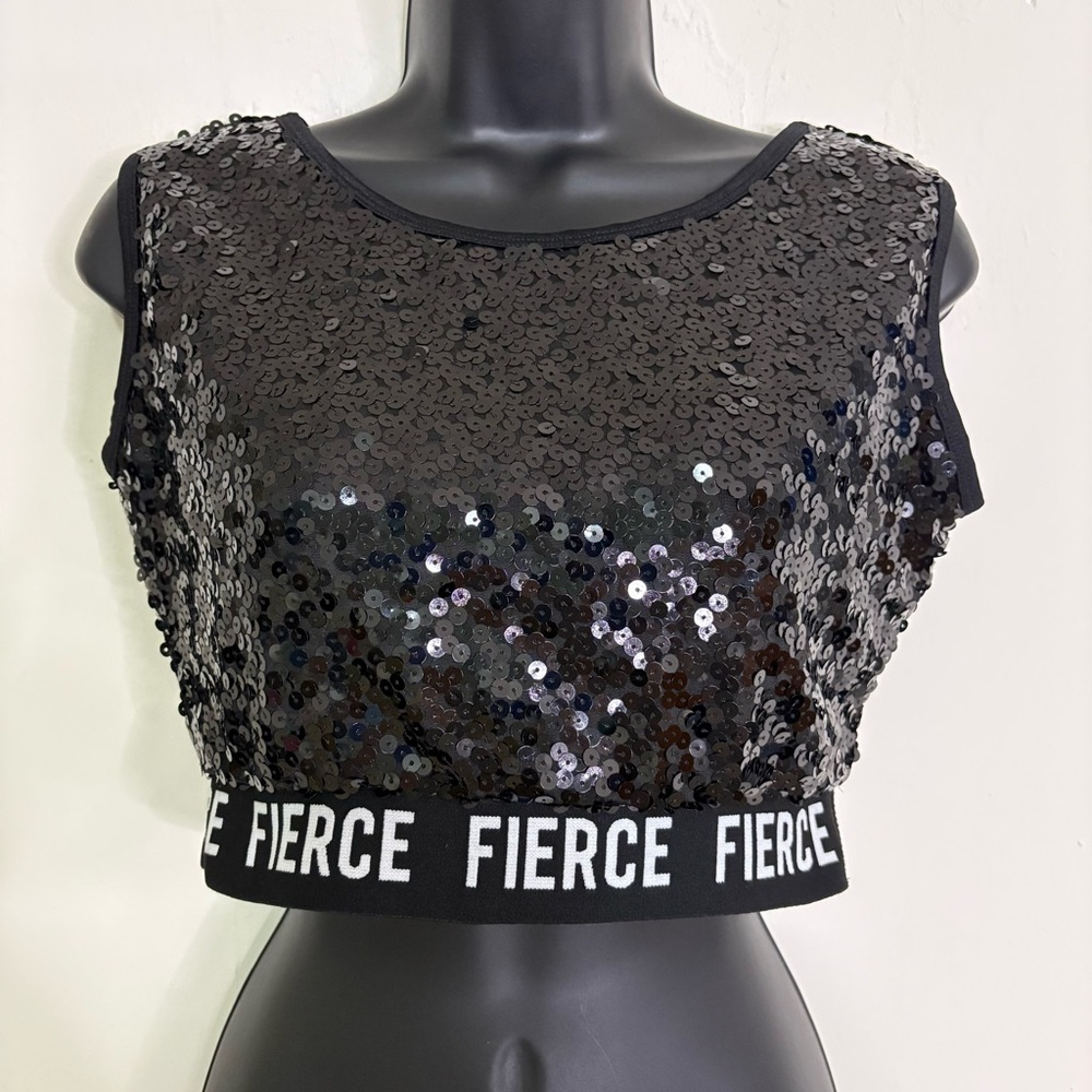 FIERCE Double Platinum Black Sequin Cheer/Dance Performance Top - Size: Medium